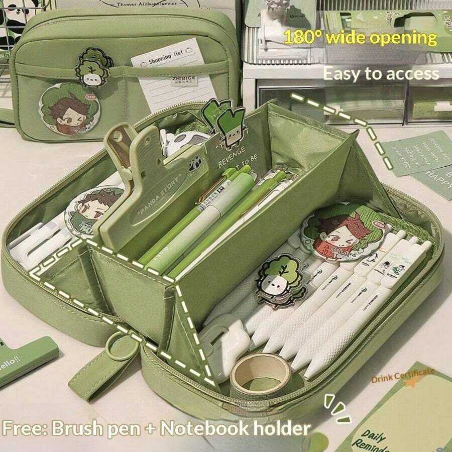 2026 New Japanese Ins High-Quality Minimalist Green Transparent Pencil Case, Large Capacity, Student Stationery Storage Bag, Practical Back To School Gift