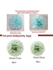 Dusty Sage Green Tissue Paper Pom Poms - Hanging Paper Flowers For Botanical Neutral Bridal Shower Wedding Birthday Graduations Christmas And Special Occasions( - Green Paper Flower Ball With Rat Tail - View 9