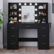 Devoko Large Dressing Table With Adjustable LED Lighting, Mirrored Dressing Table, With 7 Drawers, 4 Open Shelves And 2 Power Outlets, Suitable For Bedrooms, White - 查看 1