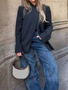 Áo khoác nữ DEEKA mùa xuân mới, kiểu dáng châu Âu và Mỹ phối chất liệu tối giản, cổ đứng, màu đen. - màu đen - Xem 1