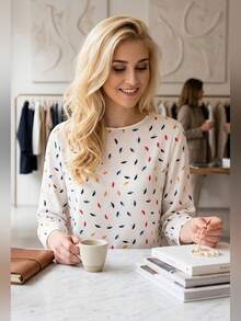 Áo kiểu nữ cổ thuyền họa tiết tối giản thanh lịch, phù hợp cho công sở, họp hành, đi làm, mặc hàng ngày, kiểu dáng trang nhã, dáng rộng, tay dài, chất liệu mềm mại tạo cảm giác nhẹ nhàng. - Màu xanh bạc hà - Xem 5