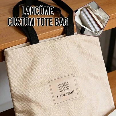  LANCÔME Canvas Tote Bag, Large Capacity, Minimalist Style, Durable Cotton Canvas, Soft Texture, Lightweight Design, Versatile Storage, Suitable For Women, Students, And Professionals, Perfect For Commuting, Shopping, And Travel, Great Gift For Her, Easy To Clean