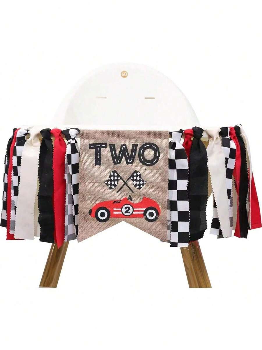 Pancarta de silla alta de carreras rápida - Decoraciones de fiesta de cumpleaños de carreras rápidas, silla alta de cumpleaños de carreras rápidas, decoraciones de cumpleaños rápidas de carreras, pancarta de cumpleaños número 2 de carreras de autos rápidos - 2 YEARS - Ver 1
