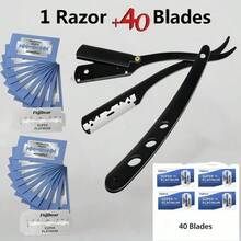 Set Of Men'S Straight Razors With Folding Design For Shaving And Hair Removal, Complete With Blades - Black - View 3