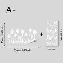 1 pieza Película de ventana con tulipán blanco y mariposa, adhesivo de vinilo con efecto estático para ventanas, puertas de casa, oficina y tienda, decoración floral para ventanas - Multicolor - Ver 15