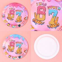 10/20/50pcs,I Was 6 Now I'm 7 Donut Ice Cream Disposable 7inch & 9inch Paper Plates, Pink Gradient Sprinkle Drip Number 6 7 Print Round Plates,Sweet Treat 6th To 7th Birthday Dinner Plates For Sweet 7th Birthday Party Supplies - View 6