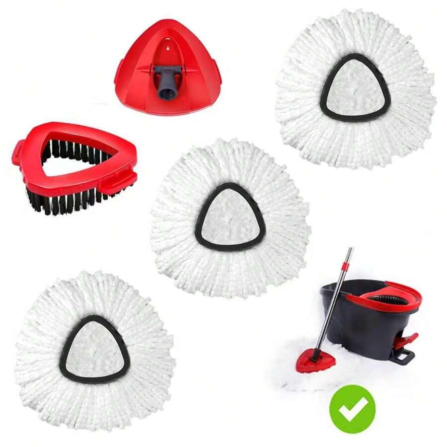5-Pack Reusable Mop Head Replacement For O Cedar Easywring 1-Tank System, Microfiber Spin Mop Refills Compatible, Include 3 Spin Mop Replacement Head 1 Scrub Brush And 1 Mop Base Deep Cleaning & Machine Washable - (3+1+1) PCS - View 1