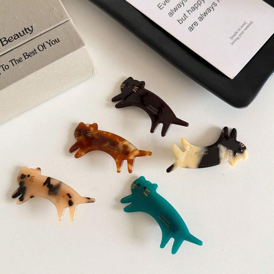 4pcs/1pc Korean Cute Acetate Cat Hair Clips, Side Clips, Bangs Clips For Women, New Design,Hair Claws,Bobby Pin - Cat - View 1