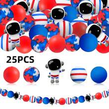 25颗宇航员硅胶珠套装，蓝红两色，太空飞船和宇宙图案，适用于珠宝制作、耳环、项链、包包、钢笔、手机链、化妆刷及其他DIY工艺品。 - 太空人系列 - 查看 14