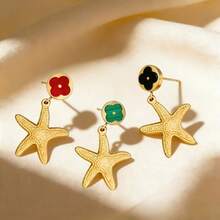 3对海星耳环，独特个性化女士耳环 - 金色 - 查看 1