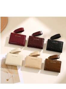 Nueva billetera de grano de cocodrilo, billetera corta con textura de piedra retro, monedero de alta calidad con correa de muñeca precisa, billetera plegable con múltiples ranuras para tarjetas, regalo de cumpleaños/aniversario - Café - Ver 6