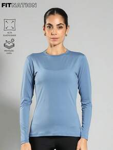 FITNATION Women's Long Sleeve T-Shirt With UV50 Sun Protection - 水鴨藍 - 查看 2
