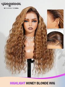 MEGALOOK 13x6 Max Three-Go™ Lace Front Wig, 180% Density Pre-Cut Ear To Ear Hairline, Honey Blonde Balayage Bohemian Wavy Texture, Suitable For Beginners, Dark Brown Roots With Blonde Highlights - Multicolor - View 1