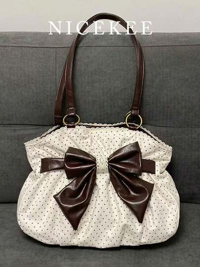 Large Capacity Polka Dot Versatile Shoulder Bag, Fashionable, Personalized, Exquisite Temperament Armpit Bag, Niche Design Sweet And Elegant Tote Bag, Suitable For Shopping, Dating, Daily Outings, And Work