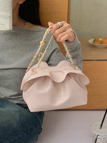 独特设计的褶皱云朵单肩包，时尚百搭的小号斜挎包 - 粉色 - 查看 3