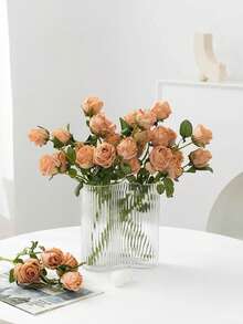 Rosa künstliche Rosen, künstliche getrocknete Rosen, Heimdekoration künstliche Rosen, 7 Stück kleine künstliche Rosen im nordischen Stil, grüne künstliche Pflanzen, bohemischer Herbst-Landhaus-Stil dekorativer Rosenstrauß | Geeignet für saisonale Heimdekoration, Wohnzimmer, Esszimmerdekoration, Hochzeitsdekoration - Herbstorange - Übersicht 4