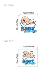 1pc Cartoon Cute "Baby On Board" Car Sticker, For Car Decoration, Indicate Baby Sleeping Inside - Multicolor - View 17
