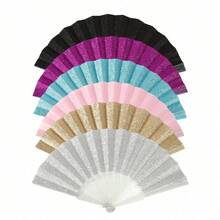 Shiny Foldable Hand Fan, Transparent Fan Ribs, Shiny Sequin Fan, Easy To Open And Close, Summer Beach Fan, Beach Accessory, Suitable For Festivals, Weddings And Travel,Fashionable Wedding Gift Or Favor, Bridal Wedding Gift, Bridesmaid Accessory - Multicolor - View 1