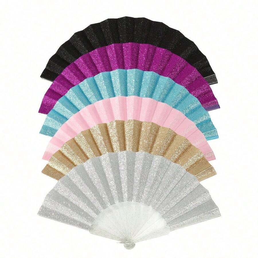 Shiny Foldable Hand Fan, Transparent Fan Ribs, Shiny Sequin Fan, Easy To Open And Close, Summer Beach Fan, Beach Accessory, Suitable For Festivals, Weddings And Travel,Fashionable Wedding Gift Or Favor, Bridal Wedding Gift, Bridesmaid Accessory - Multicolor - View 1