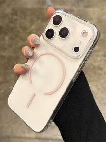 High-Transparency Slim Flit Magnetic Clear Phone Case Compatible With IPhone 17 Pro Max 16 Pro Max 15 Pro Max 14 Pro Max 13 Pro Max 16 15 14 Plus 12 Pro Max 11 Minimalist Luxury Camera Lens Protect PC Hard Back Cover Support Wireless Charging - Pink - View 5