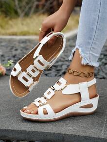 Giày sandal đế xuồng buộc dây thoải mái dành cho nữ cỡ lớn. - trắng - Xem 1