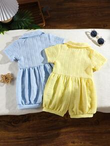 Bộ 2 món đồ mùa hè mới, chất liệu vải jacquard, họa tiết gấu dễ thương, cổ bẻ, tay ngắn, kiểu dáng thường ngày, thời trang. - Nhiều màu - Xem 3