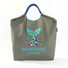 1pc New Fashion Embroidered Magic Ocean Pattern Foldable Nylon Tote Bag, Large Capacity, Adjustable Shoulder Strap, Suitable For Commuting, Party - Multicolor - View 9