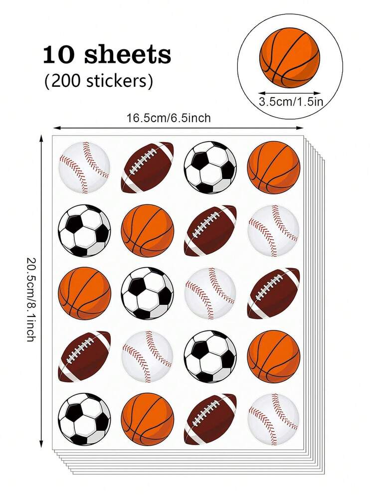 10pcs Sports Themed Graffiti Stickers, Basketball, Baseball, Football, Rugby, Summer Sports Competition, Sports Event, Sports Party DIY Decorations, PVC Waterproof Stickers - 10 Sheets Of Flat Stickers for Ball Games - View 7