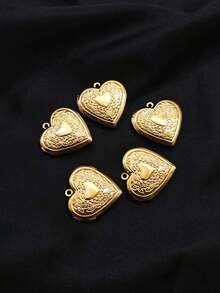 5pcs Stainless Steel Heart-Shaped Photo Locket Pendant, Unique Gift For Friends, Family, Mom, Grandma, Wife On Birthday, Anniversary, Suitable For Autumn, Casual, Retro, Personalized, Daily Wear, Party, Mother's Day, Valentine's Day, Graduation, Wedding - Yellow Gold - View 7