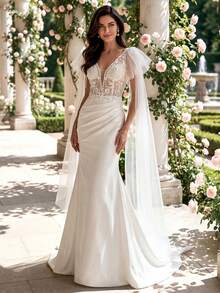 HEARBOBO Satin Mermaid White Wedding Dress Bridal Gown - White - View 4