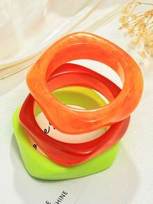 1 Bộ vòng tay nhựa hình vòng cung nhuộm màu bất đối xứng, phụ kiện đa năng phong cách mùa hè đi biển - Đỏ, cam, xanh lá cây - Xem 3