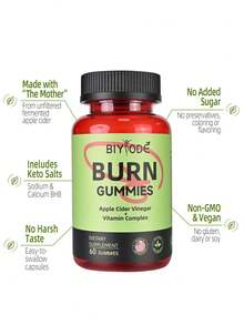 BIYODE Burn Gummies - Apple Cider Vinegar Containing Vitamin Complexes, Ketogenic Salts (Sodium And Calcium BHB), Supporting Healthy Weight Goals And Blood Sugar Balance, 60 Vegan Gummies (Non GMO, No Added Sugar) - - - View 4