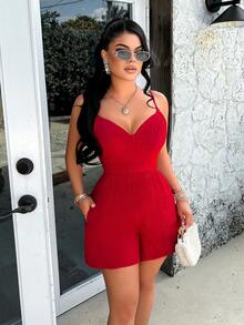 AIJ Bộ jumpsuit không tay màu đỏ tối giản, thanh lịch, thoải mái dành cho nữ hiệu Amarilo, thích hợp cho kỳ nghỉ hè. - Đỏ - Xem 1