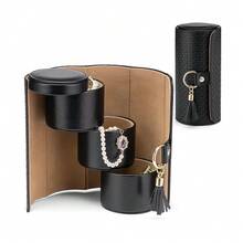 1个女士旅行首饰盒，多功能三层首饰收纳盒，送给女孩、旅行者、情侣、妈妈和朋友的理想礼物 - 黑色 - 彩色 - 查看 2