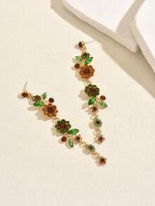 1 par de pendientes de cristal de imitación de moda para mujeres, pendientes ovalados exagerados completamente pavimentados con rhinestones, adecuados para bodas, banquetes, fiestas - Borlas de flores - Ver 9