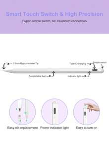 10.2" IPad 7th/8th/9th Gen, IPad Air 4th/5th Gen 10.9", IPad Air 11" M2/M3, IPad Pro 11", IPad Air 13", IPad Pro 12.9" (2018-2022) Compatible Stylus Pen, 90mAh Battery, High Precision, White - White - View 7