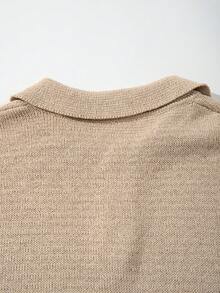 ANDREILEE 春夏男女通用休闲街头风商务通勤约会轻薄简约宽松 Polo 领翻领纽扣半门襟短袖常规针织衫，杏色 - 杏色 - 查看 8