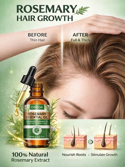 Rosemary Hair Oil And Essential Oil, Strengthens Hair Quality, Deep Conditioning, Suitable For All Hair Types, Great For Holidays, Parties, Travel, Outdoor Activities, Y2K Fashion And Cosplay, Valentine's Day, Valentine's Day Gifts, Spring Body Care