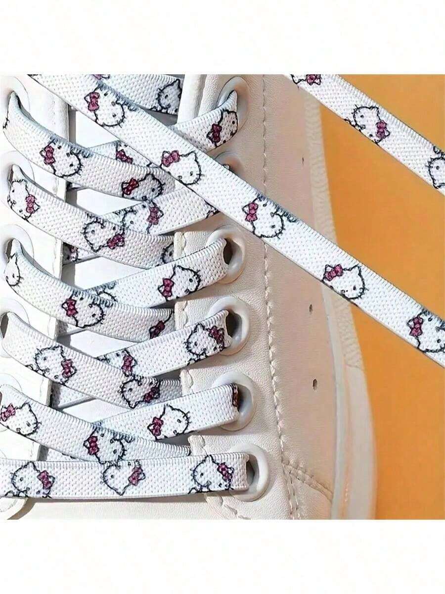 SANRIO Bộ 2 dây giày hoạt hình Hello Kitty - Dây giày co giãn không dệt, in hình, chất liệu sợi tổng hợp, có thể giặt tay, chi tiết xoắn, nhẹ, phù hợp với giày thể thao cổ cao và cổ thấp. - Nhiều màu - Xem 1