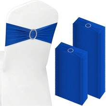 150 Pieces Spandex Stretch Chair Sashes Bows Elastic Chair Cover Bands Ties With Slider Wedding Party Reception Events Universal Ceremony Banquet Decorations (Gold) - Blue - View 12