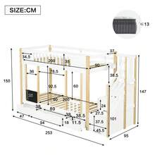 Bunk Bed, Children's Bed, Wardrobe With Ladder And Storage Function, Three Drawers With Wheels, Small Drawing Board, Pine + MDF + PB + Plywood, White + Natural, 90x200cm - 1 - View 9