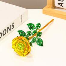 水晶玻璃玫瑰，金属杆，单支装饰玫瑰，手工玻璃艺术品，家居装饰，桌面摆件，情人节、母亲节、女士的完美礼物 - 彩色 - 查看 5