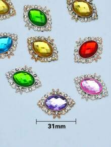 50pcs Mixed Color Oval Crystal Stones & Faux Pearl Decor, DIY Jewelry Making Supplies For Home Textile & Apparel - Color Mixing - View 2