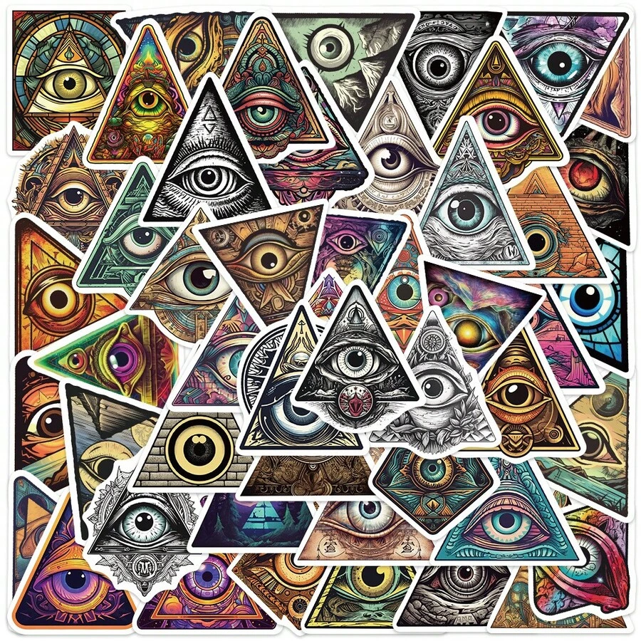 50pcs Eye Of God Stickers Vinyl Stickers, For Scrapbook, Journaling, Laptop, Skateboard, Bottles, Computer, Phone, Cartoon, Hard Hat, Car Stickers And Decals Scrapbook Supplies Scrapbooking - PMS174 - View 1