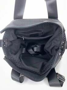 Y2K Women's Street Spliced Shoulder Bag, Personalized Mesh Handbag, Large Capacity Rivet Retro Crossbody Bag - Black - View 9