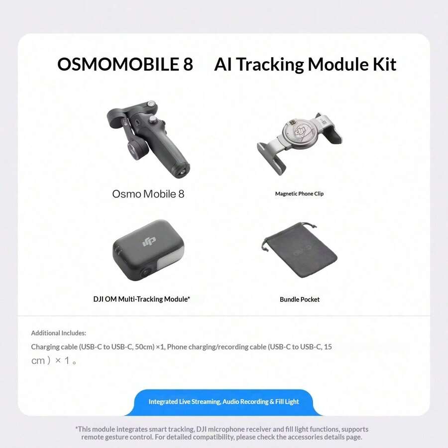 DJI Osmo Mobile 8 Lightweight Tracking Smartphone Gimbal Stabilizer, Smart Tracking, Selfie Stick, 360° Smart Follow, Live Streaming, Tripod, Standard Kit, Official Configuration, Black