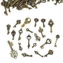125 PCS Vintage Skeleton Key Set Charms JIALEEY Mixed Antique Style Bronze Brass For Pendant DIY Jewelry Making Wedding Party Favors - 如圖所示 - 查看 4