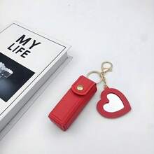 1PC Heart Mirror Makeup Pouch – A Thoughtful Gift For Her, Lipstick Storage Bag, Ideal For Travel Use - Red - View 1