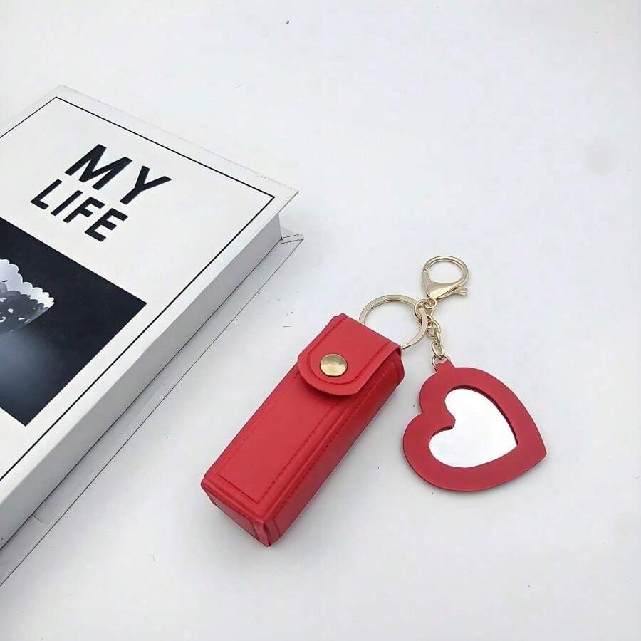 1PC Heart Mirror Makeup Pouch – A Thoughtful Gift For Her, Lipstick Storage Bag, Ideal For Travel Use - Red - View 1