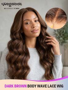 MEGALOOK 6英寸x5英寸波浪形秘鲁原生人发假发，巧克力棕色#4，100%未经加工，180%密度，透明蕾丝前额，可调节 - S4 - 查看 1